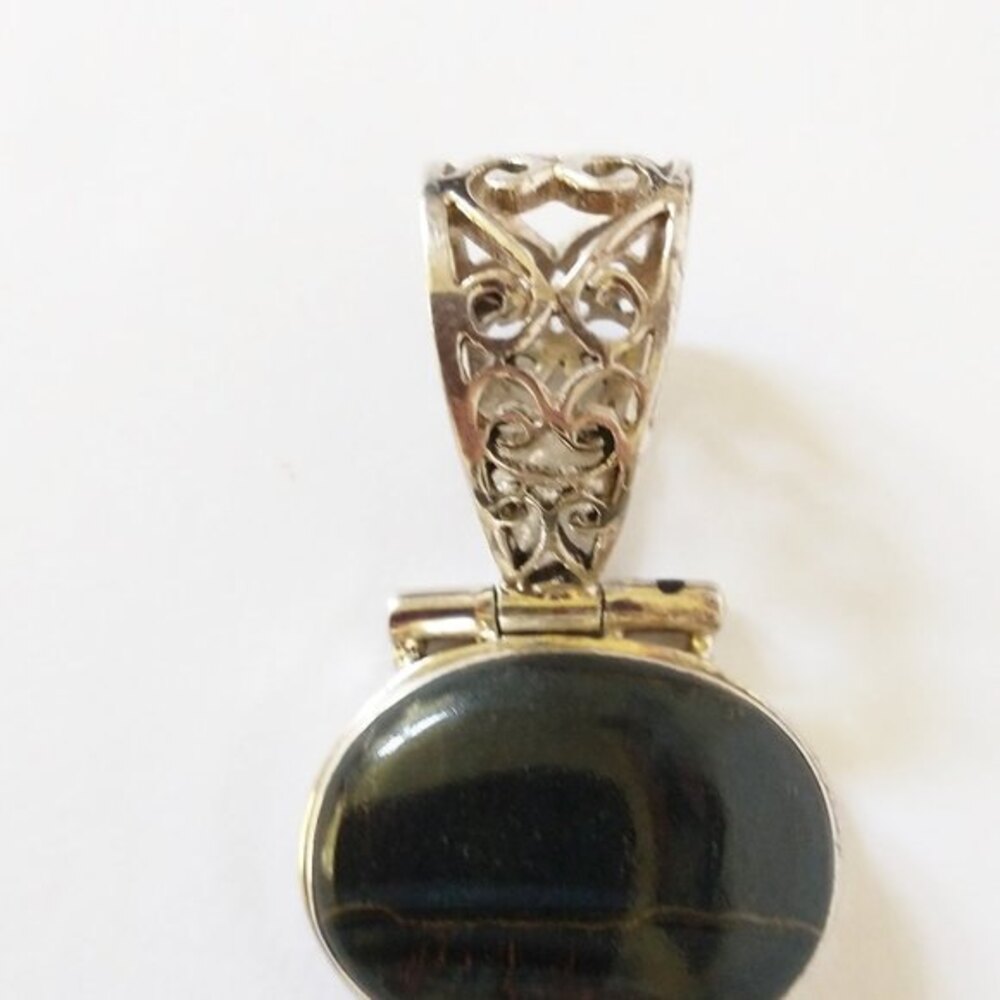 Vintage Sterling Silver 925 Large Pendant Stone Onyx Pearl Triple Drop Statement - Picture 5 of 12